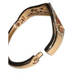 Women's Leaf Pattern Rhinestone Studded Hinge Bangle Bracelet Orange Photo 5