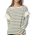 Anthropologie Womens  Lumiere Young Contemporary Striped Ruffle Top - Sz L Photo 0