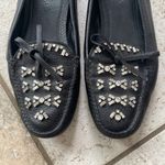 Prada  Black Crystal Embellished Leather Loafers Photo 2