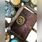 Leather Rock Elegant Brown Belt with Turquoise and Gold Accents Boho Size M Photo 2