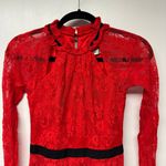 Three Floor  Split Tease Dress Red Black Floral Lace Midi Cutout Sheer Hem Size 4 Photo 2