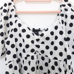 Cliché Womens Top Sz L White Black Polka Dot Puff Sleeve Babydoll Cottage Retro Size L Photo 2