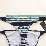 Skye Black White Teal Abstract Stripe Side Tie Bikini Bottoms NWT XL Lined Photo 7