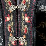 Icelandic Design Sweater Full Zip 100% Wool Aztec Floral Black Embellished Small Photo 1