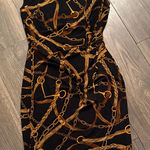 Ralph Lauren  Black and Gold horse bit Chain Pattern Midi Dress equestrian size 4 Photo 0