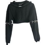 Rehab  Black Alt Emo Cropped Hoodie Size Small O Rings Sweatshirt Alt Goth Grunge Photo 1