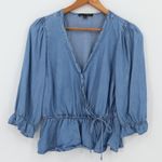 Haute Monde Denim Chambray Faux Wrap Top Womens Coastal Cowgirl Western Country Size L Photo 0