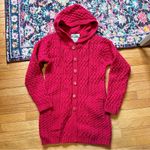 Aran Crafts Merino Wool Fisherman Cable Knit Hooded Button Front Sweater Womens Red Size XXS Photo 0