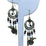 Bohemian Drop Dangle Hematite Wooden Beads Turquoise Goldtone Boho Earrings Photo 0