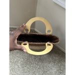 Vintage Woven Cornhusk Straw Hand Bag Wooden Handle Basket Tan Brown Purse Lined Photo 3