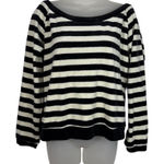 NY Jeans Vintage Y2K Velvet Black White Striped Boat Neck Sweatshirt Grunge Goth Photo 0