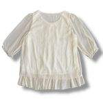 Belle Habiller Women’s Ivory Chiffon Blouse Layered‎ Hem Sheer Sleeve Top M/L Size M Photo 3