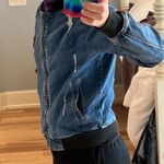 American Bazi Rad Denim Bomber Jacket Jean Distressed Comfy Small Photo 4