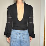 Intermix  Gorgeous Black 100% Silk Black Longsleeve Top with Collar Size Small Photo 2