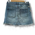 EXPRESS  Y2K Rhinestone Bedazzled Raw Hem Medium‎ Wash Denim Mini Skirt Sz 4 Photo 1