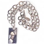 Lois Hill Mother of Pearl Inlay Sterling Silver Cutout Rectangle Toggle Necklace Photo 4