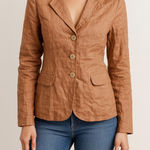 Anne Klein Vintage Y2K  Brown Linen Blazer Jacket Preppy Coastal Forest Fairy Photo 0