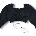 Levi's Devin Blouse Black Crop Long Balloon Sleeve Ruched Tie Front Women's Sz L Photo 0