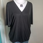 Halogen Drapey Boho Short Sleeve Surplice Brushed Knit Top in Matte Black Photo 10