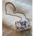Tory Burch  Fleming Floral Leather Chain Wallet Crossbody Purse Bag White Purple Photo 2