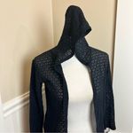 Pamela Black Open Front Hooded Crochet Cardigan Lightweight Boho Layer Size M Photo 2