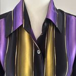 Ellen Tracy Putple/Black/Gold Silk Striped Blouse Sz 8 Photo 1