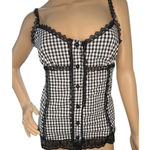Frederick's of Hollywood Frederick’s Gingham Corset Style Button Up Tank Top With Lace Trim Photo 0