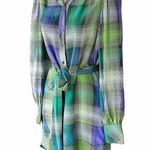 BCBGMAXAZRIA NWT ~ BCBG MAXAZARIA Blue & Green Plaid Long Sleeve SILK Dress ~ Women's XS Photo 1