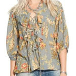 Denim & Supply Ralph Lauren  Avery Swing Floral Blouse Boho Ruffle (XS)Dusty Blue Photo 0