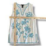 Grace Elements  White Blue Embroidered Linen Blend Tunic Top L Classic‎ Coastal Photo 2