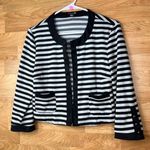 Forever 21  Large Open Front Black & Gray Striped Cardigan with Pockets Photo 0