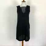Another Place Black Sleeveless Shift Dress Boho Cutout Front Detail Small Linen Photo 9