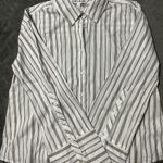 Elizabeth and James  Wide Cuff Striped Button Down White Gray Striped Shirt Large Photo 14