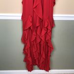 Pretty Little Thing Women’s Red Ruffle Off the Shoulder Leg Slits Maxi Dress Photo 2