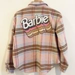 Barbie Jacket Womens Small Pink Plaid Shacket Flannel Graphic Cozy Holiday Y2K Photo 6