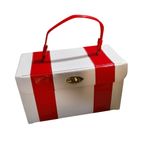 MCM Vinyl Handbag Vintage 1950s White Red Turn Lock Closure Handle Storage Case Photo 7