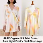 JAAF Organic Silk Mini Dress Aura Light Print V Neck Mini Dress Long Sleeve Pink Size L Photo 1