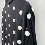 ZARA  Button Front Shirt Womens Small Black‎ White Bobble Pom Pom Long Sleeve Photo 5