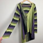 Nic+Zoe Cardigan Sweater Womens XL Green Purple Stripe Draped Front Long Sleeve Photo 3