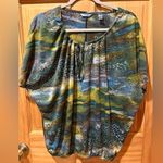 IZOD Green/brown/yellow/ blue Animal print Blouse Peasant Style women’s S/P Photo 0