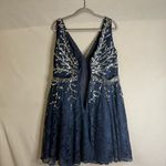 Navy Blue Lace‎ Fit And Flare Dress Silver Sequins Size XL Party Cocktail Glam Photo 4