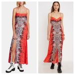 Free People  Morning Song Red Floral Paisley Printed Button Lace Maxi Dress XS Photo 1