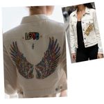 Aeropostale Customized-Patchwork white  denim jacket featuring gold sequin Size L Photo 1