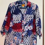 Ruby Rd. Blue and White Floral Shirt, 3/4 sleeve. Women button down top, size PM Red Photo 0