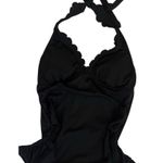 Cupshe  Black Halter Scalloped Tankini Top and Standard Bottoms 2 pc Medium Photo 6