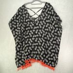 No Boundaries CoverUp Womens L Black & White Pineapple Sheer top Swim Coverup‎ no tag PTP 24" Photo 4