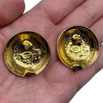 Vintage Made In USA Gold Tone Cream Enamel Large Round Post Earrings Classy Photo 3