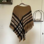 V. Fraas  Tan Black White Plaid Poncho w/ Fringe One Size Fits Most Photo 1