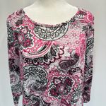 Chico's Chico’s Hot Pink Black & White Paisley Medallion Boho Print 3/4 Sleeve Top 1/M Photo 3