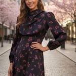 Keepsake Infinity Long Sleeve Satin Mini Dress Black with Pomegranate Ditsy Size Size XS Photo 0